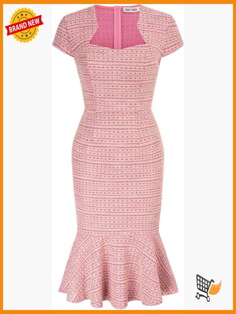 Grey Patterned Cap Sleeve Pencil Dress - Size XL